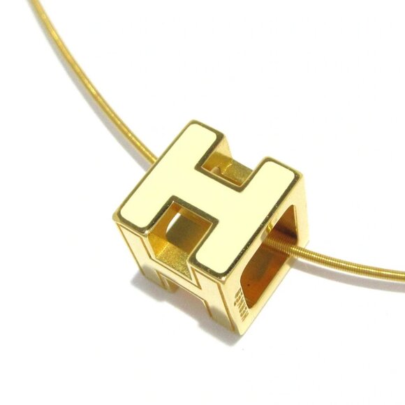 Auth HERMES Cage d'H - Gold White Hardware Necklace - Picture 1 of 9